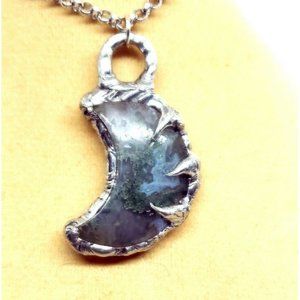 Moss agate moon crystal Necklace handmade crescent moon gothic metalwork